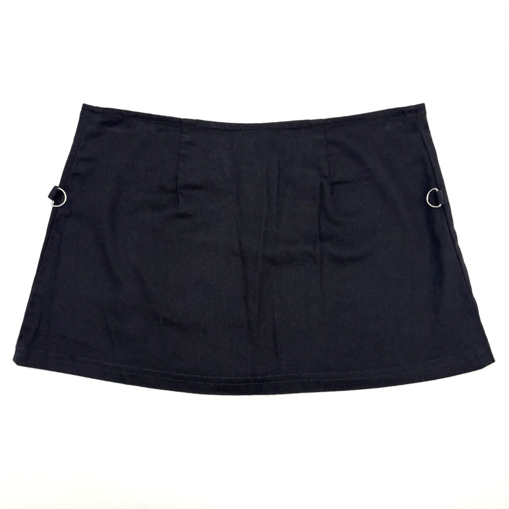 Vintage 90s Y2K DOGPILE Black Low Rise Zip Up D-ring Micro Skirt XS 26x11" USA